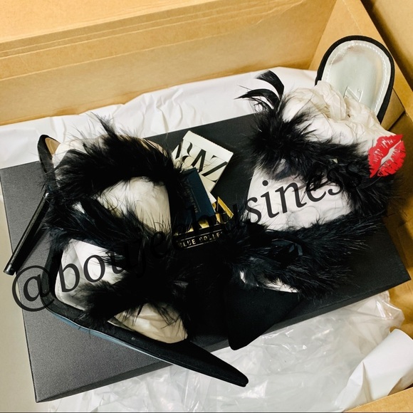 ZARA Blue Collection Feathered Leather High Heels - Picture 4 of 8